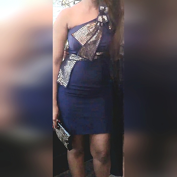 Karen Millen Asemetrical 1 Shoulder Purple Dress W/Bow+Sequin Details Silk US8 - Picture 10 of 11